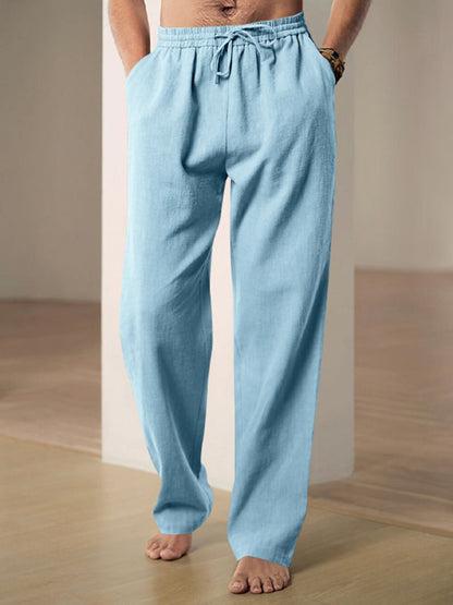 Men’s Linen Textured Lounge Trousers - Straight Leg Pants