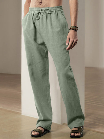 Pantalon de détente texturé en lin pour hommes - Pantalon à jambe droite