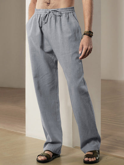 Men’s Linen Textured Lounge Trousers - Straight Leg Pants