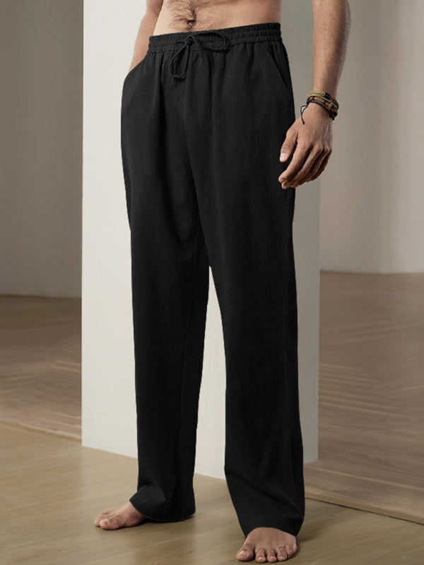 Men’s Linen Textured Lounge Trousers - Straight Leg Pants