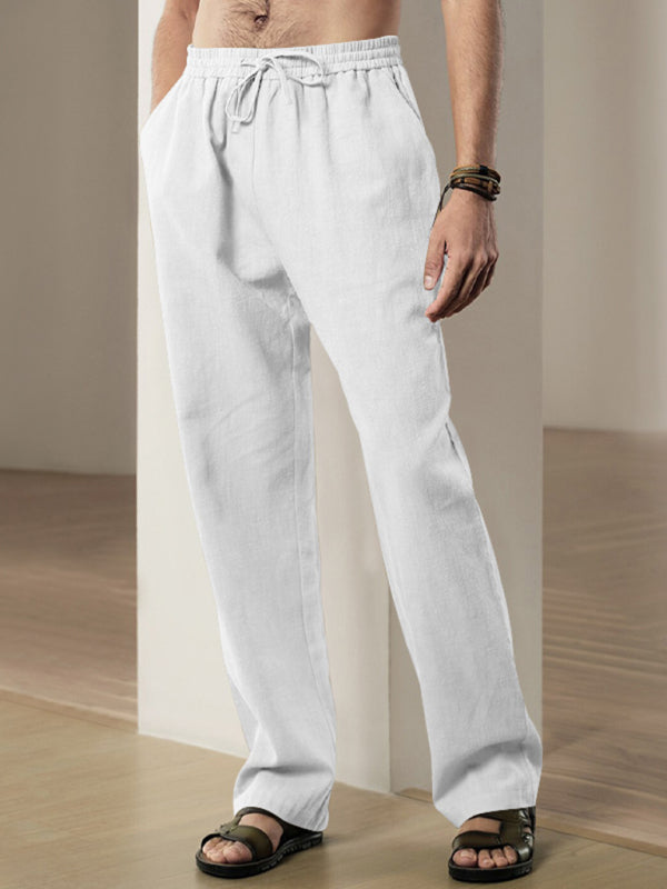 Men’s Linen Textured Lounge Trousers - Straight Leg Pants