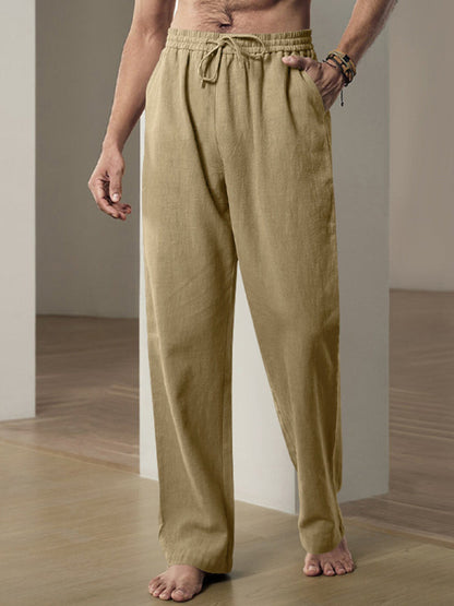 Men’s Linen Textured Lounge Trousers - Straight Leg Pants