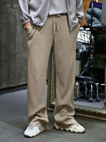 Men’s Ribbed Lounge Trousers - Loose Straight-Leg Pants