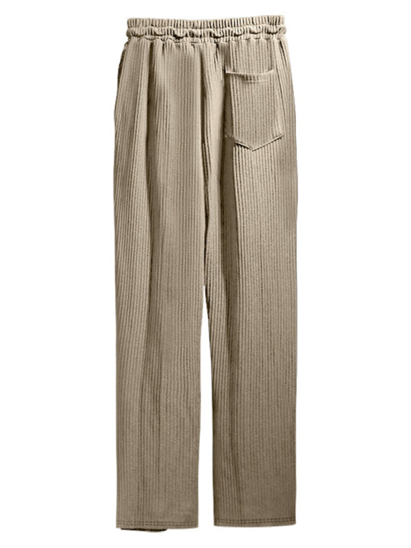 Men’s Ribbed Lounge Trousers - Loose Straight-Leg Pants