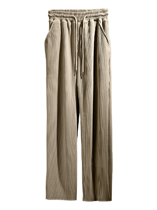 Men’s Ribbed Lounge Trousers - Loose Straight-Leg Pants