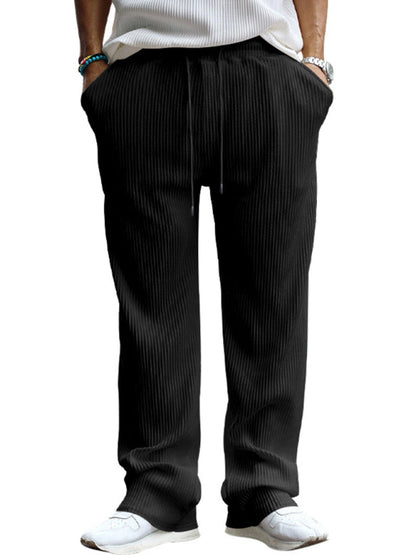 Men’s Ribbed Lounge Trousers - Loose Straight-Leg Pants