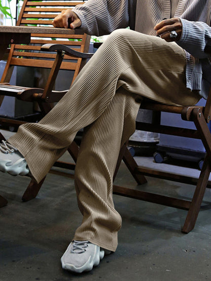 Men’s Ribbed Lounge Trousers - Loose Straight-Leg Pants