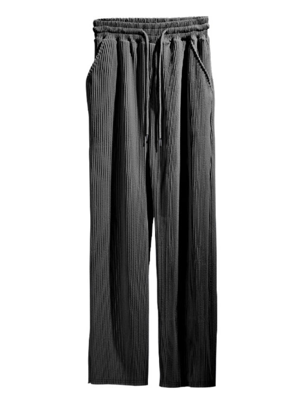 Men’s Ribbed Lounge Trousers - Loose Straight-Leg Pants