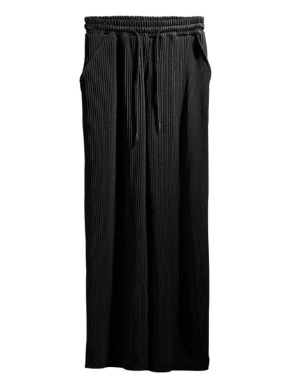 Men’s Ribbed Lounge Trousers - Loose Straight-Leg Pants