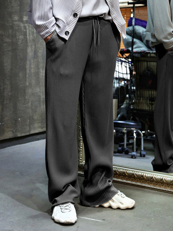 Men’s Ribbed Lounge Trousers - Loose Straight-Leg Pants