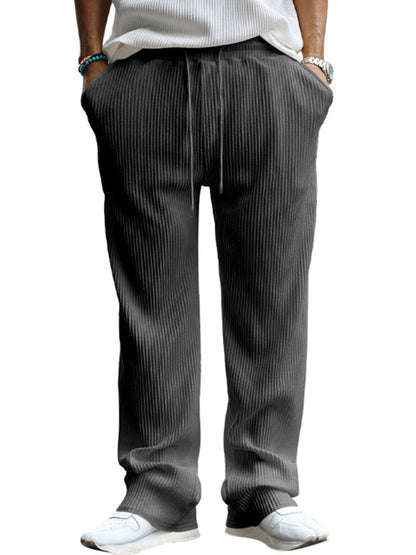 Men’s Ribbed Lounge Trousers - Loose Straight-Leg Pants