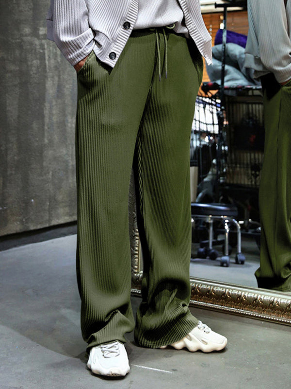 Men’s Ribbed Lounge Trousers - Loose Straight-Leg Pants