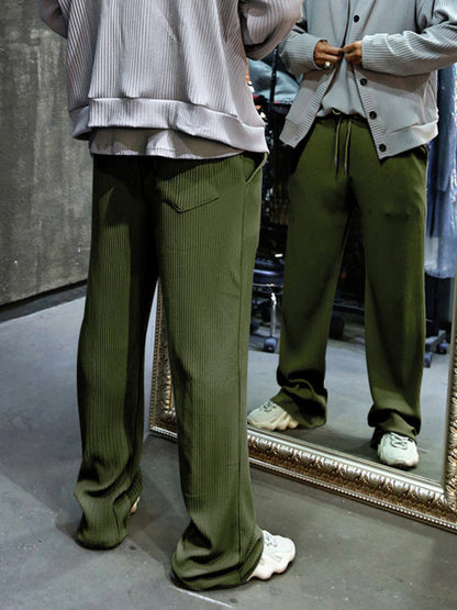 Men’s Ribbed Lounge Trousers - Loose Straight-Leg Pants