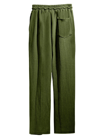 Men’s Ribbed Lounge Trousers - Loose Straight-Leg Pants