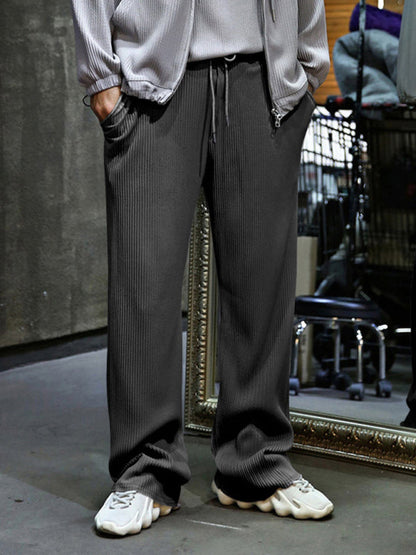 Men’s Ribbed Lounge Trousers - Loose Straight-Leg Pants