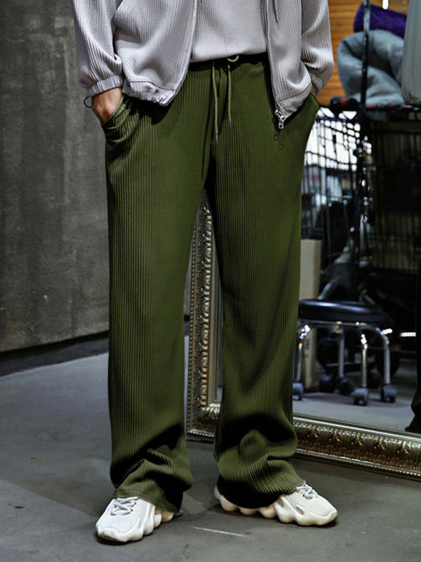 Men’s Ribbed Lounge Trousers - Loose Straight-Leg Pants