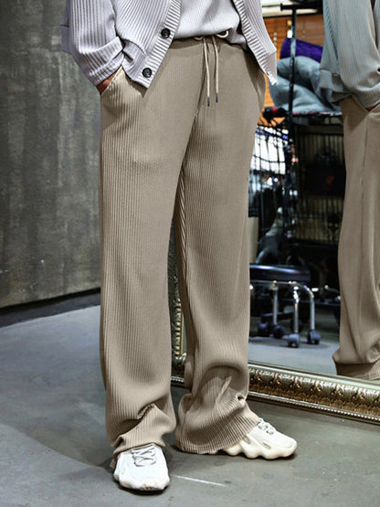 Men’s Ribbed Lounge Trousers - Loose Straight-Leg Pants