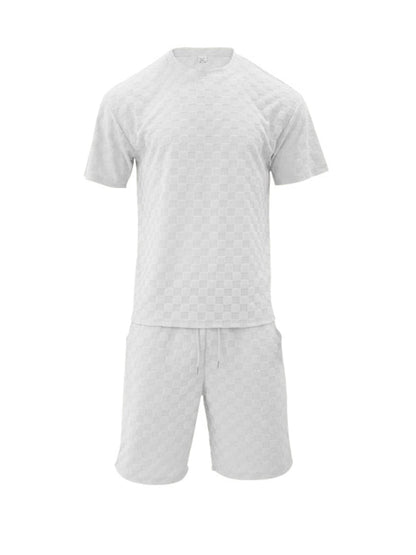 Men’s Casual Oversized 2-Piece Summer Outfit - Textured T-Shirt and Shorts