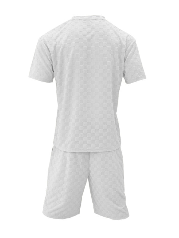 Men’s Casual Oversized 2-Piece Summer Outfit - Textured T-Shirt and Shorts