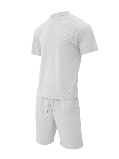 Men’s Casual Oversized 2-Piece Summer Outfit - Textured T-Shirt and Shorts