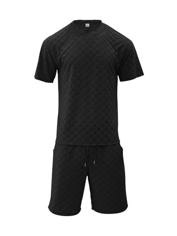 Men’s Casual Oversized 2-Piece Summer Outfit - Textured T-Shirt and Shorts