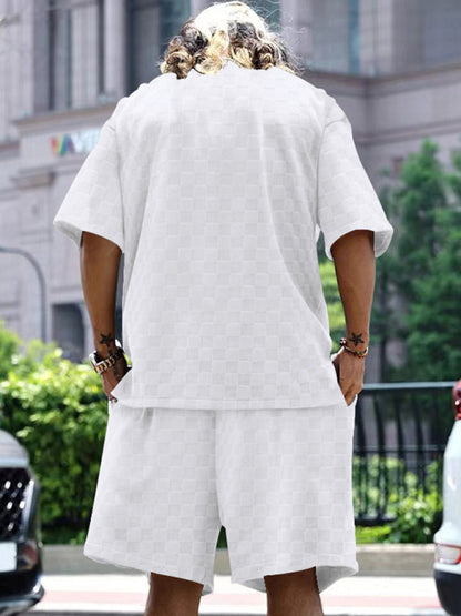 Men’s Casual Oversized 2-Piece Summer Outfit - Textured T-Shirt and Shorts