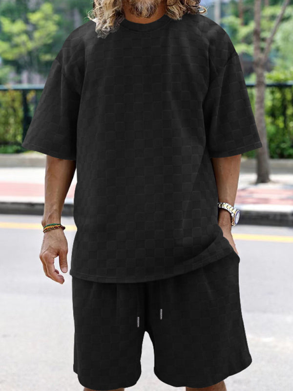 Men’s Casual Oversized 2-Piece Summer Outfit - Textured T-Shirt and Shorts