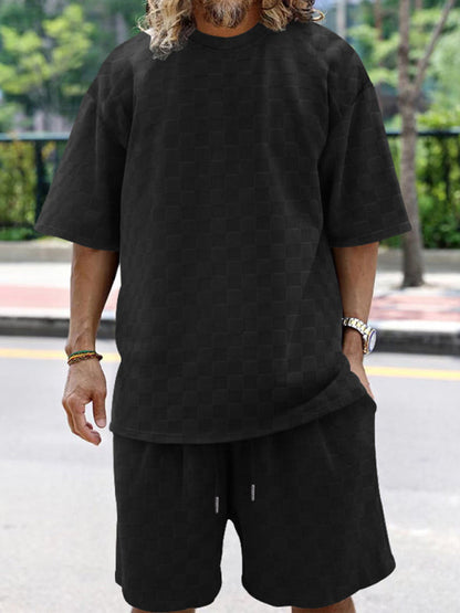 Men’s Casual Oversized 2-Piece Summer Outfit - Textured T-Shirt and Shorts