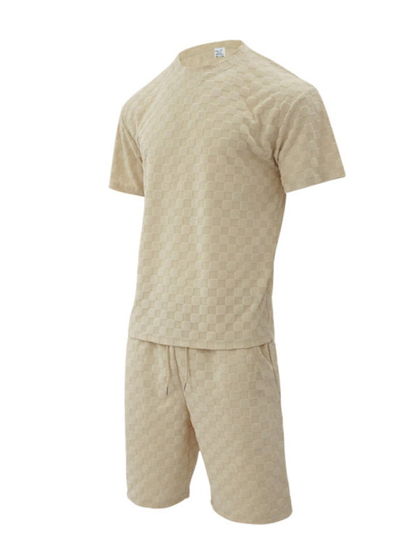 Men’s Casual Oversized 2-Piece Summer Outfit - Textured T-Shirt and Shorts