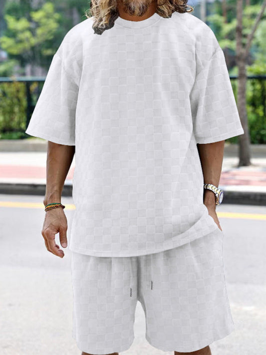 Men’s Casual Oversized 2-Piece Summer Outfit - Textured T-Shirt and Shorts