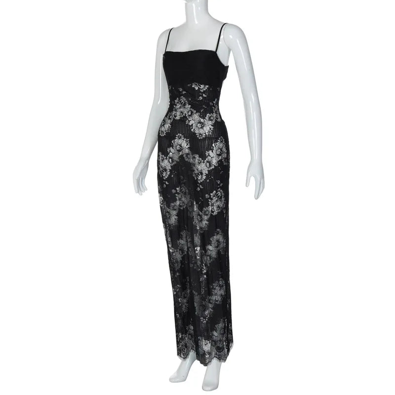 Mesh Dresses- Mesh See-Through Backless Maxi Dress- - IndioGear Fashion and Gear