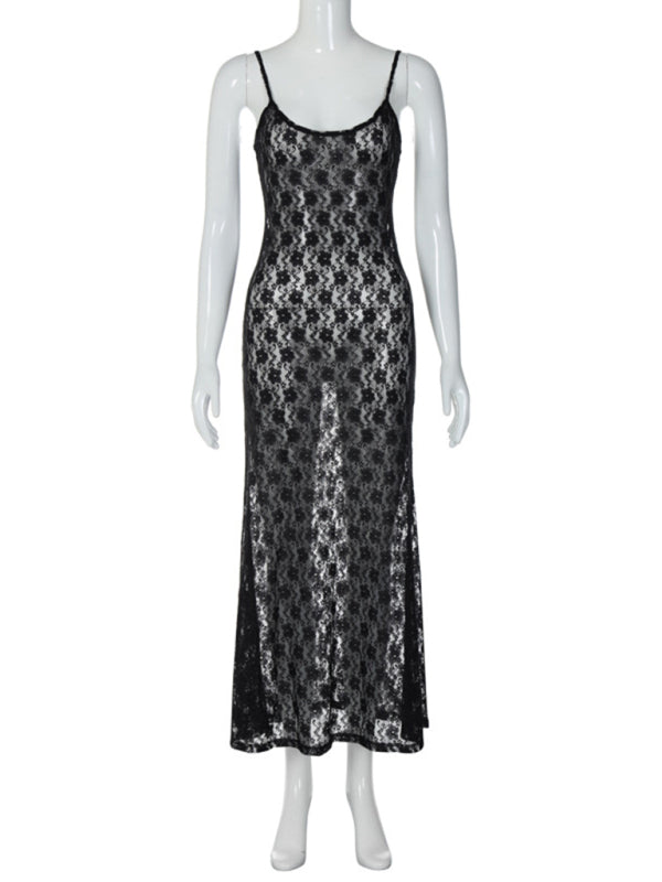 Mesh Dresses- Vacation Mesh See-Through Cami Dress- - IndioGear Fashion and Gear