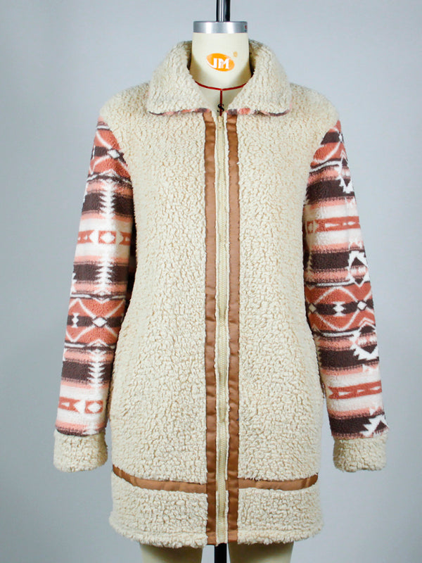 Mid Length Jackets- Business Casual Aztec Print Fleece Mid-Length Jacket for Women- - IndioGear Clothing and Gear