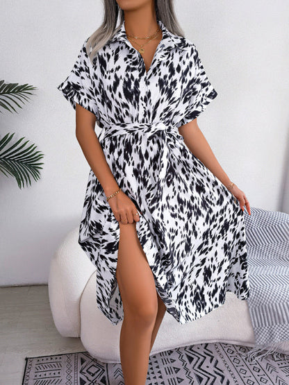 Midi Dress- Unleash Your Inner Wild with Our Leopard Print Midi Shirt Dress- - IndioGear Fashion and Gear