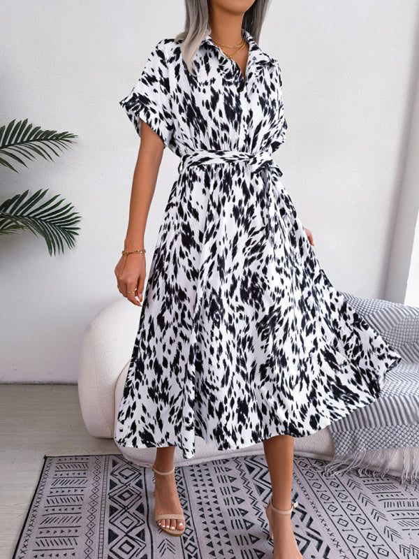 Midi Dress- Unleash Your Inner Wild with Our Leopard Print Midi Shirt Dress- White- IndioGear Fashion and Gear