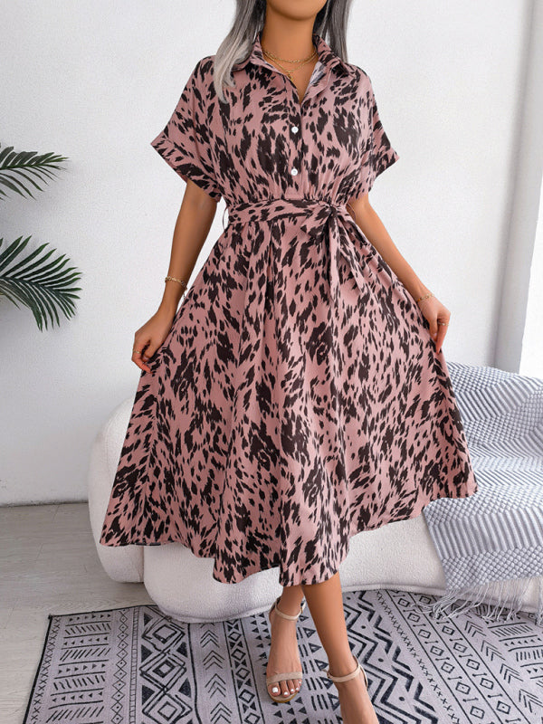 Midi Dress- Unleash Your Inner Wild with Our Leopard Print Midi Shirt Dress- - IndioGear Fashion and Gear