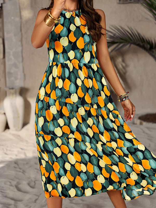 Midi Dresses- Boho Full Print Tank Dress: Tiered Design, Side Pockets- - Pekosa Women Clothing