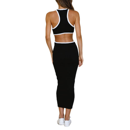 Midi Dresses- Rib Sporty Cutout Knit Midi Dress - Open Back Bodycon- - IndioGear Fashion and Gear