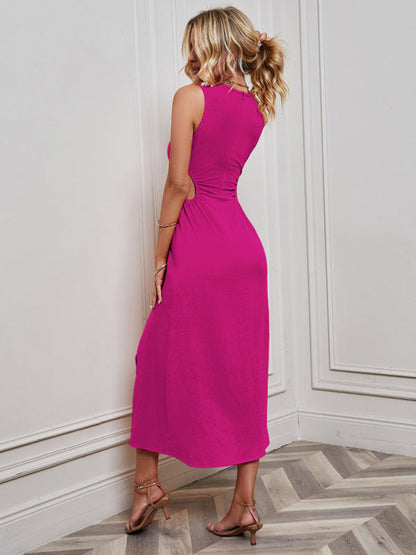 Solid Sleeveless Midi Dress with Side Cutout and Slit