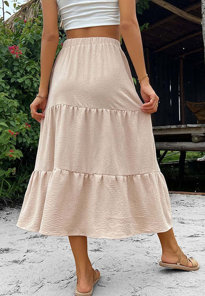 Midi Skirts- Women's Must-Have: Trendy Tiered Button Down Midi Skirt- - Pekosa Women Clothing