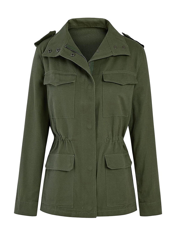 Military Jackets- Autumn Solid Cotton Zip-Up Militar Utility Jacket- - IndioGear Clothing and Gear