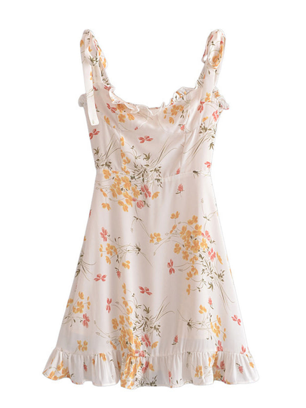 Mini Dress- Romantic Floral Frill Sweetheart Cami Mini Dress- - IndioGear Fashion and Gear