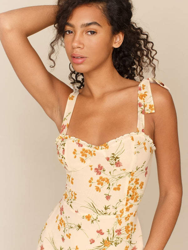 Mini Dress- Romantic Floral Frill Sweetheart Cami Mini Dress- - IndioGear Fashion and Gear