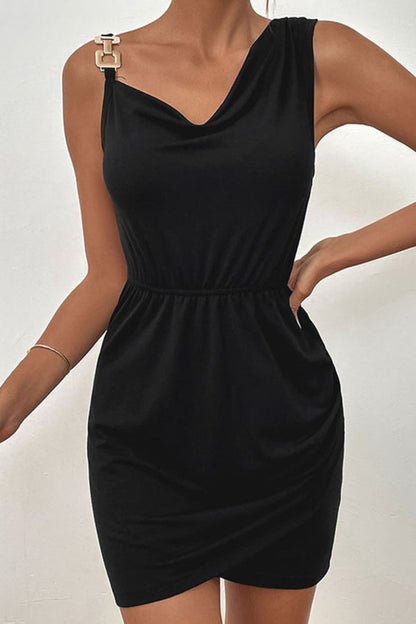 Mini Dresses- Dare to Shine: Women's One Shoulder Chain Strap Bodycon Mini Dress- - IndioGear Fashion and Gear