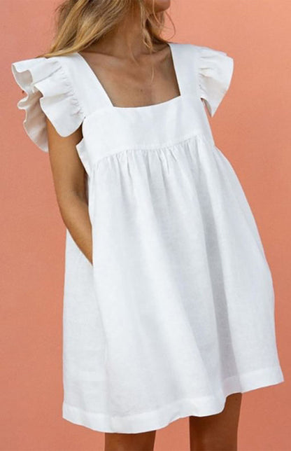 Mini Dresses- Feel Radiant in a Versatile Ruffle Shoulder Dress & Square Open Back- White- Pekosa Women Clothing