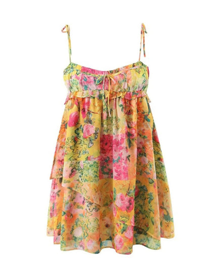 Mini Dresses- Floral Flowy Sleeveless Bustier Cami Dress- - IndioGear Fashion and Gear