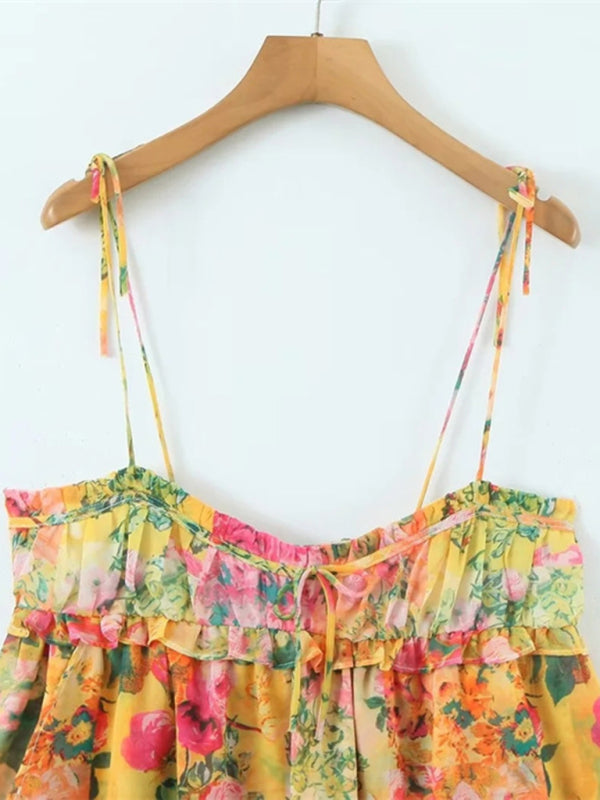 Mini Dresses- Floral Flowy Sleeveless Bustier Cami Dress- - IndioGear Fashion and Gear