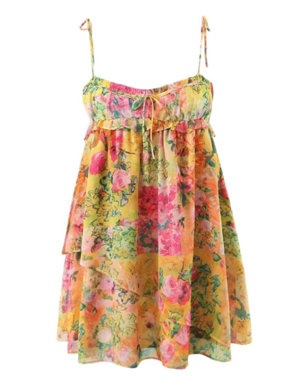 Mini Dresses- Floral Flowy Sleeveless Bustier Cami Dress- - IndioGear Fashion and Gear