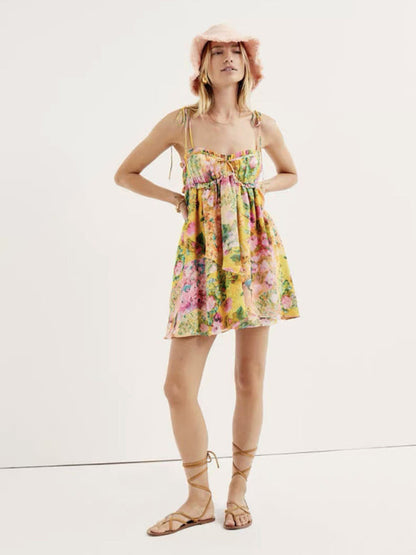 Mini Dresses- Floral Flowy Sleeveless Bustier Cami Dress- - IndioGear Fashion and Gear