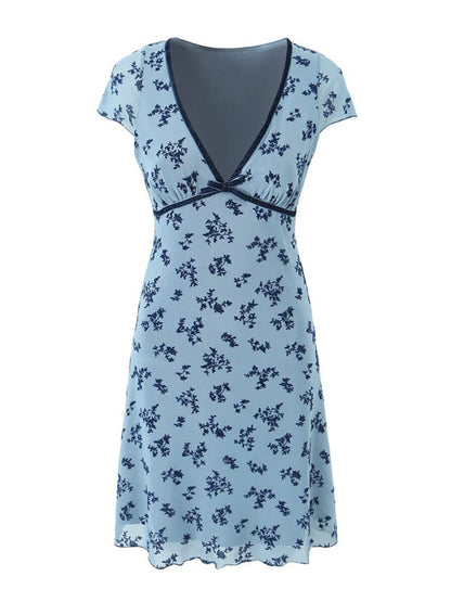 Floral Print Cap Sleeve Sheath V-Neck Mini Dress